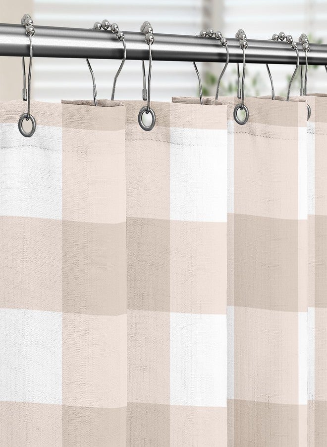 Tititex Classic Gingham Plaid 140gsm Faux Linen Fabric Shower Curtain, Cream Buffalo Grid Shower Curtain Sets Decoration 72x72 Inch with Hooks - Image 3